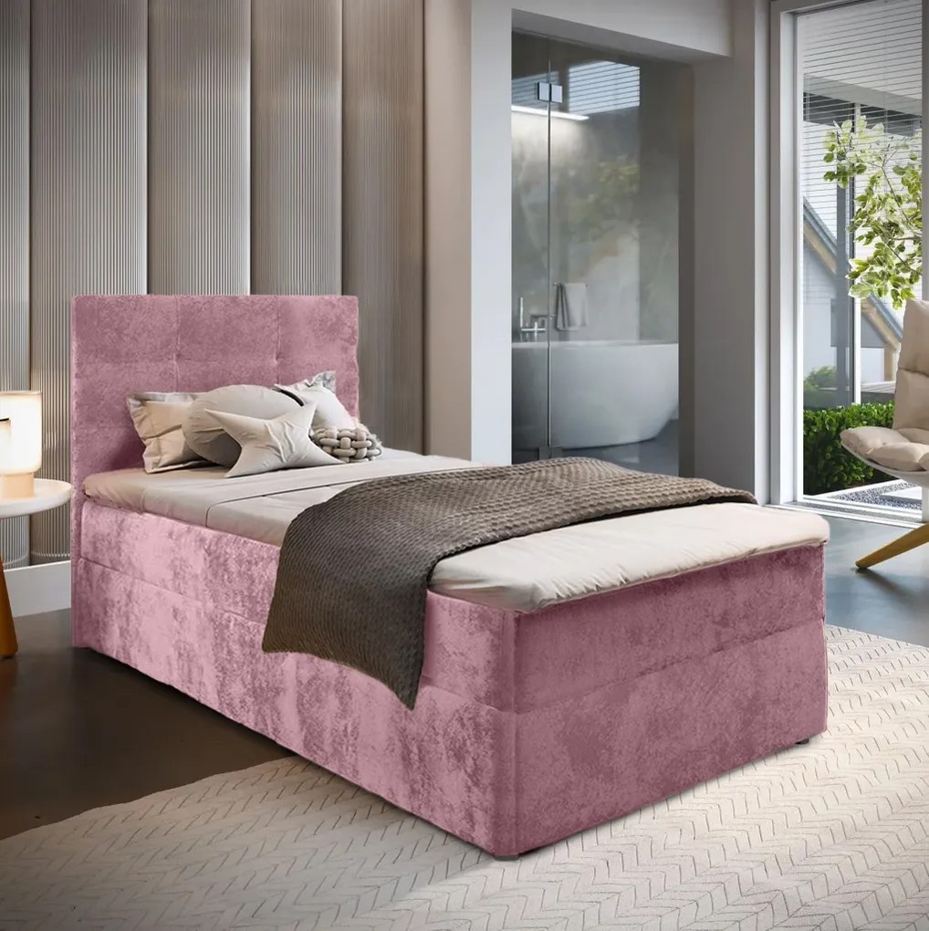 Pat boxspring tapitat GLORIEN VELVET 90x200 cm roz Saltele: Saltea cu arcuri Bonell