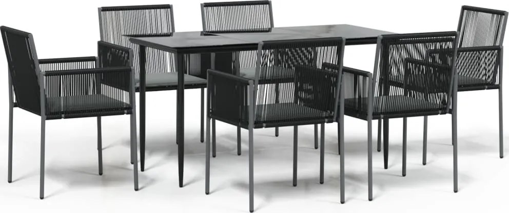 vidaXL Set mobilier grădină cu perne, 7 piese, negru, poliratan & oțel