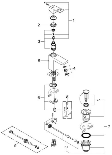 GROHE EUROCUBE 2339000E - baterie pentru lavoar DN 15, crom lucios