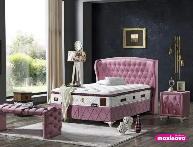 Pat tapițat de lux pentru 2 persoane cu ladă Marisa