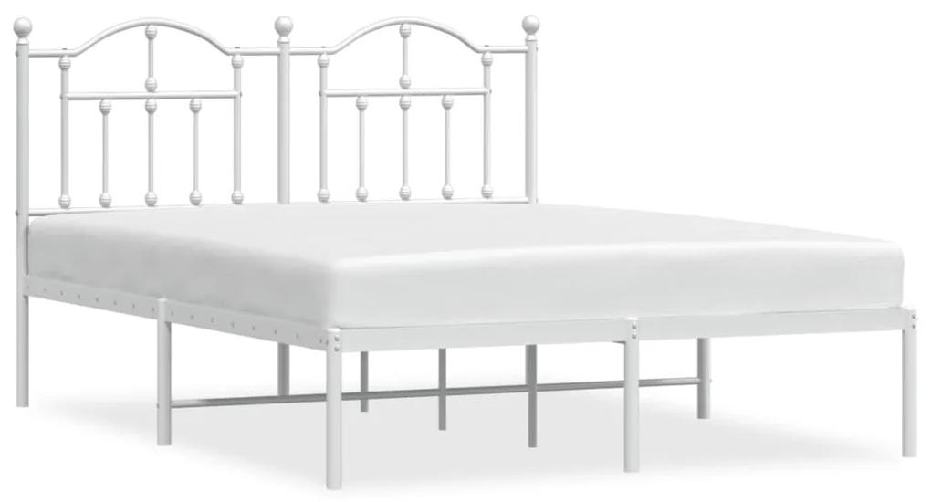 353488 vidaXL Cadru de pat metalic cu tăblie, alb, 140x190 cm