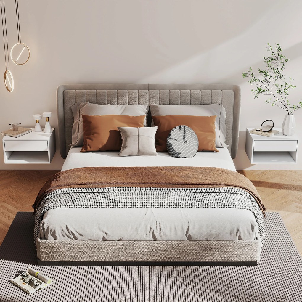 HOMCOM Set de 2 noptiere suspendate, noptiere, sertar, compartiment deschis, blat, 37 x 32 x 21 cm, alb | Aosom Romania