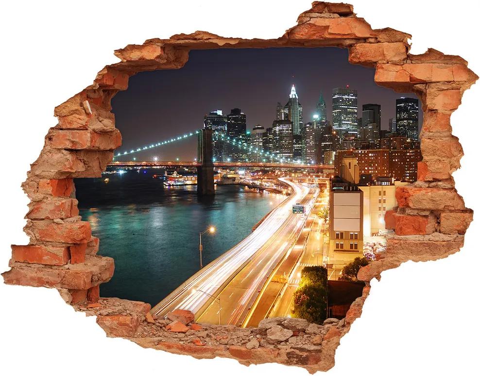 Fototapet 3D gaură în perete New York pe timp de noapte