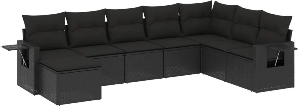 vidaXL Set mobilier de grădină cu perne, 8 piese, negru, poliratan