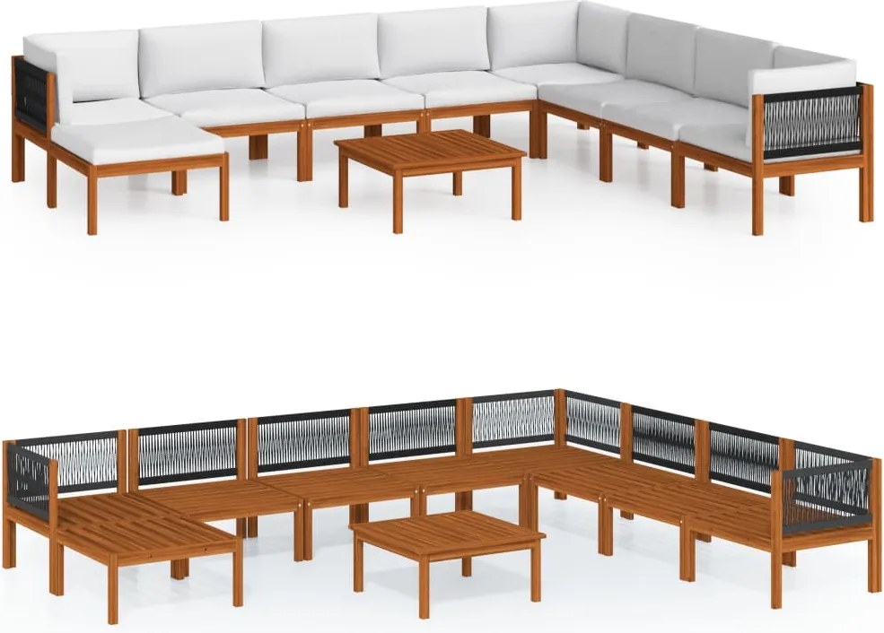 vidaXL Set fotoliu de grădină cu 9 piese, lemn de acacia crem și frânghie