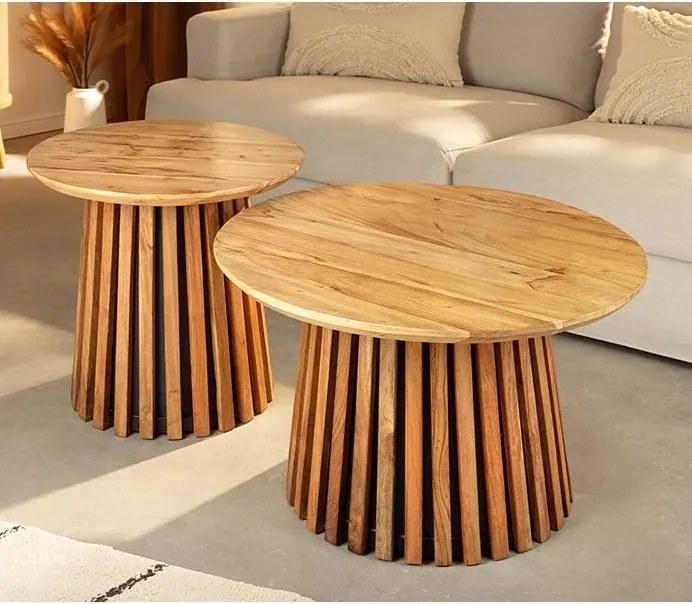 Set de 2 masute din lemn de salcam VALHALLA