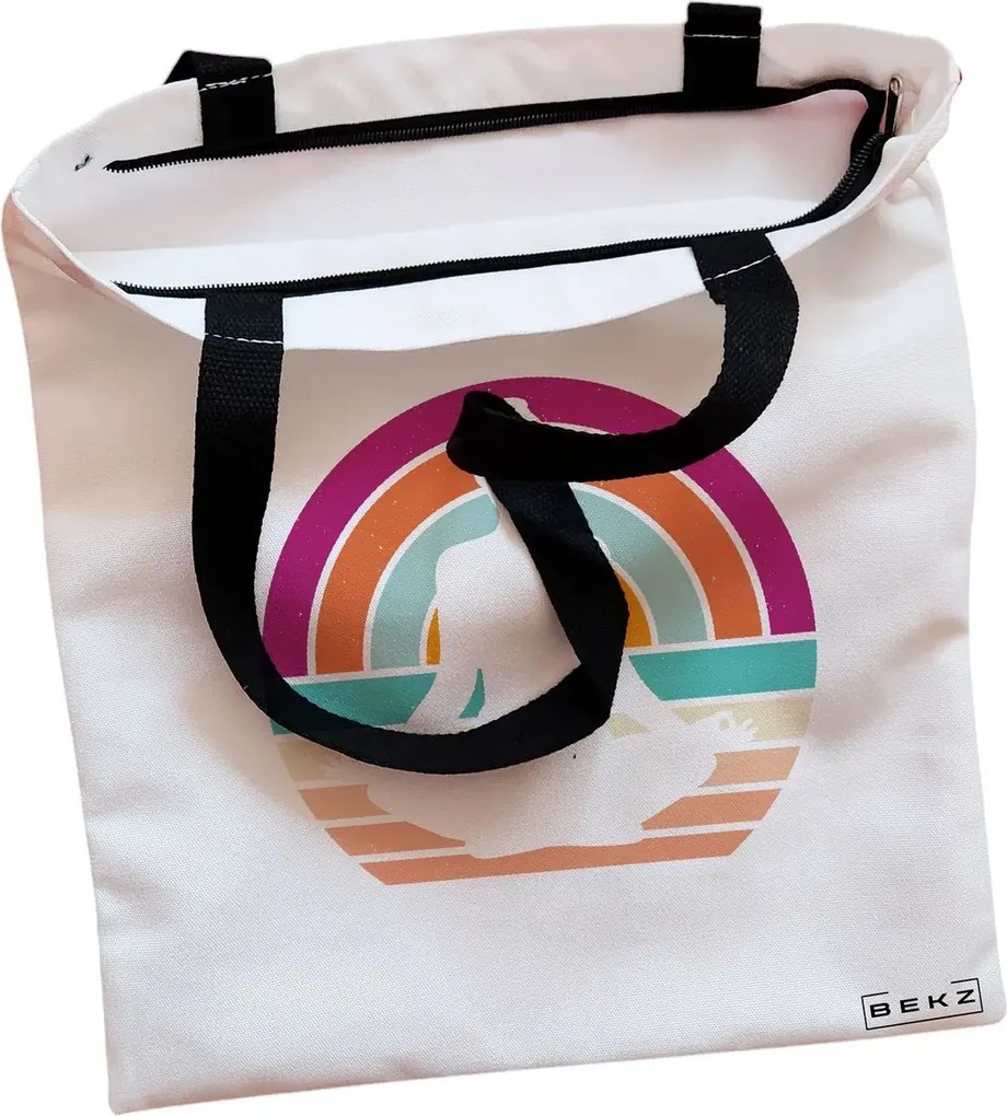 Sacosa de Panza pentru Cumparaturi, Geanta Tote, Yoga 17, Cu fermoar, 38x34.5 cm, Alba, BEKZ®