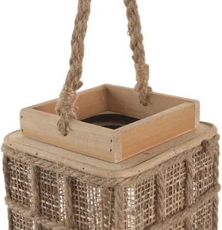 Suport lumânare din iută naturală și sticlă, 14,5×14,5×20 cm, „Cairo"