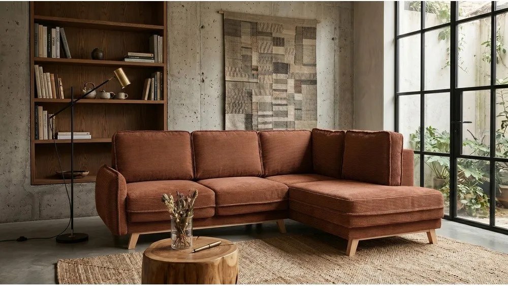 Colțar portocaliu extensibil cu tapițerie din catifea reiată Tori – Bonami Selection