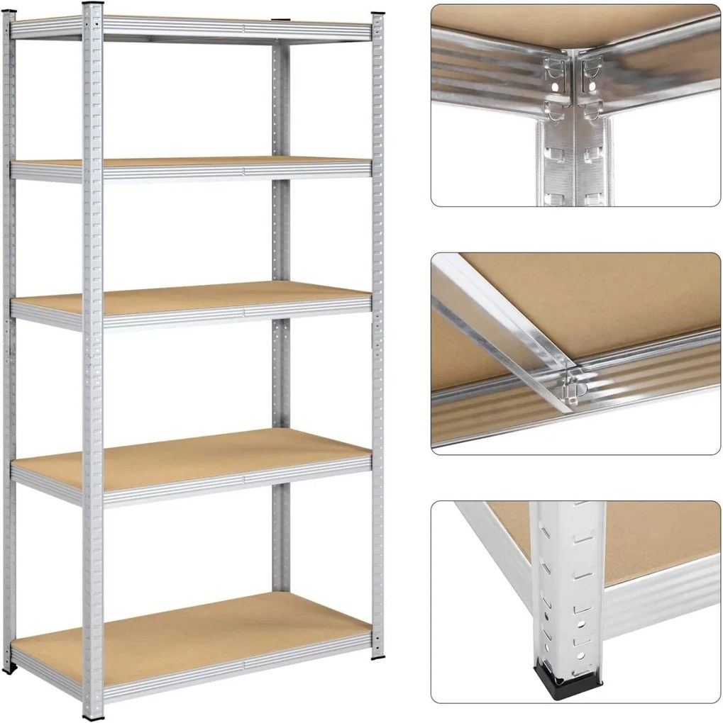 Raft Songmics, 5 rafturi, 50 x 100 x 200 cm, Silver, GLR050E01