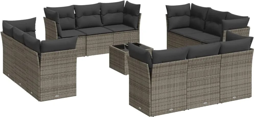 vidaXL Set mobilier de grădină cu perne, 13 piese, gri, poliratan