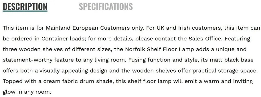 Lampadar/Lampa de podea cu rafturi Norfolk