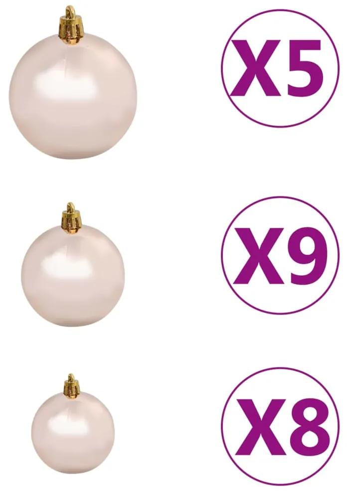 Set pom de Craciun subtire cu LED-uri si globuri, alb, 180 cm 1, white and rose, 180 cm