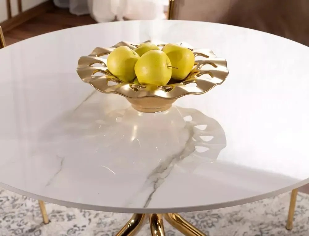 Masa rotunda Azalia Ceramic marmura alba/auriu ø90/h75 cm