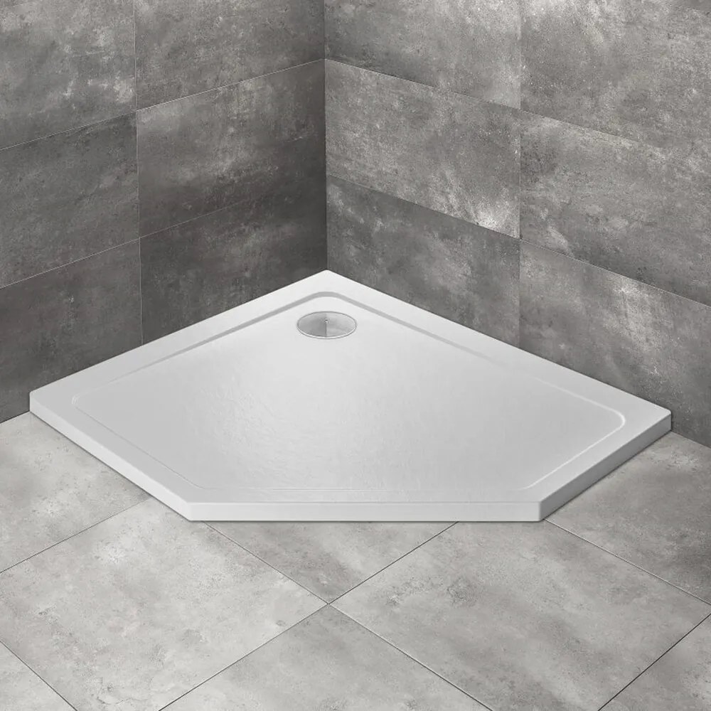 Cadita dus pentagonala Radaway Doros PT E Stone 100x90 cm acril alb stanga
