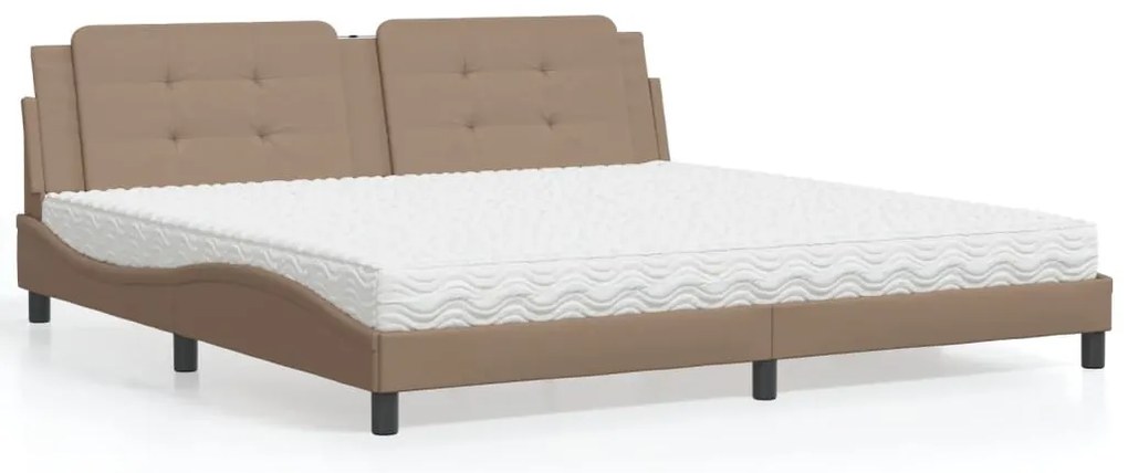 vidaXL Pat cu saltea, cappuccino, 200x200 cm, piele ecologică