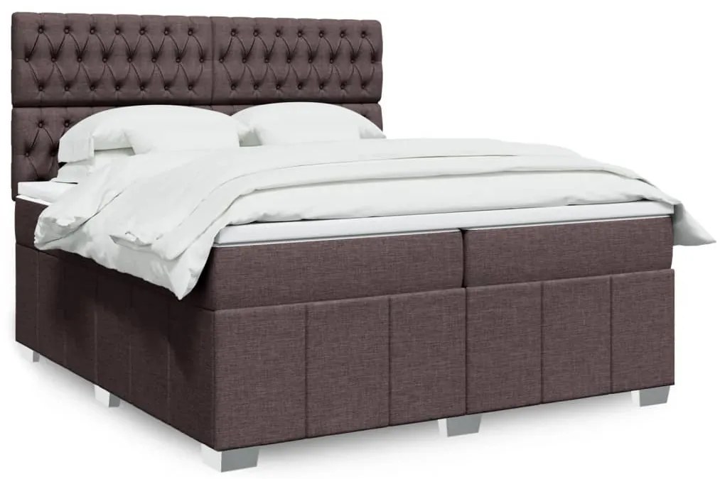 vidaXL Pat box spring cu saltea, maro închis, 200x200 cm, textil