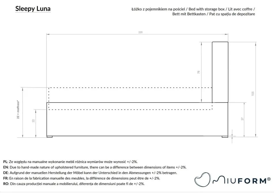 Pat matrimonial bej tapițat și somieră 180x200 cm Sleepy Luna – Miuform