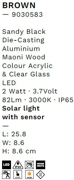 Aplica LED de exterior solara cu senzor de miscare IP65 BROWN