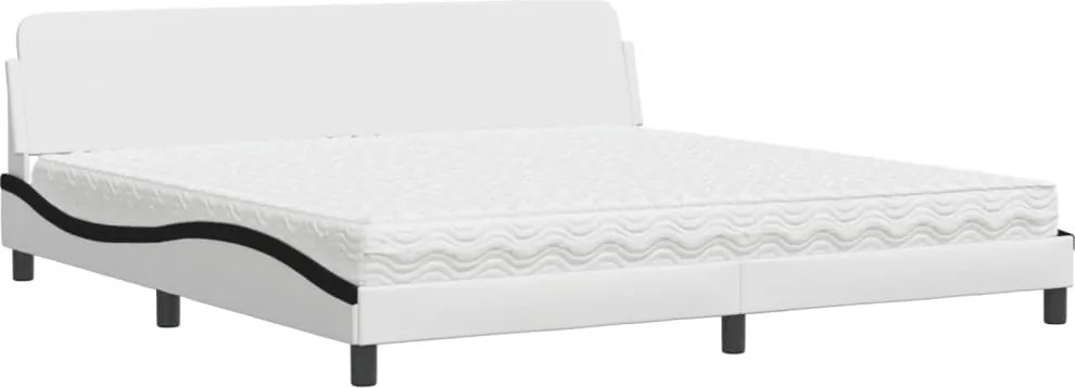 vidaXL Pat cu saltea, Dover, alb și negru, 200x200 cm, piele ecologică