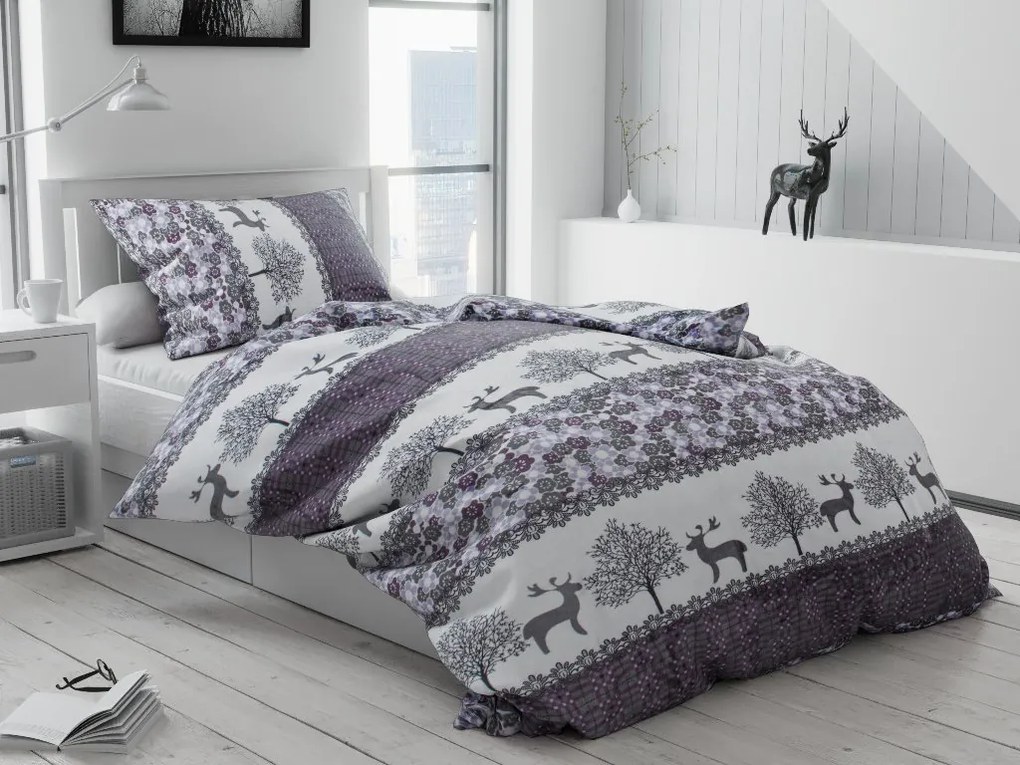 2x lenjerie de pat din microplus CHRISTMAS RENEER gri + cearsaf din microplus SOFT 180x200 cm alb