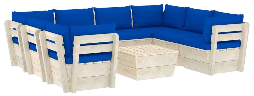 3063610 vidaXL Set mobilier grădină paleți, 9 piese, cu perne, lemn de molid