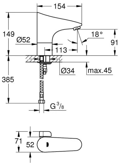 GROHE EUROPLUS E DN 15 - baterie electronică pentru lavoar, crom lucios (36207001)