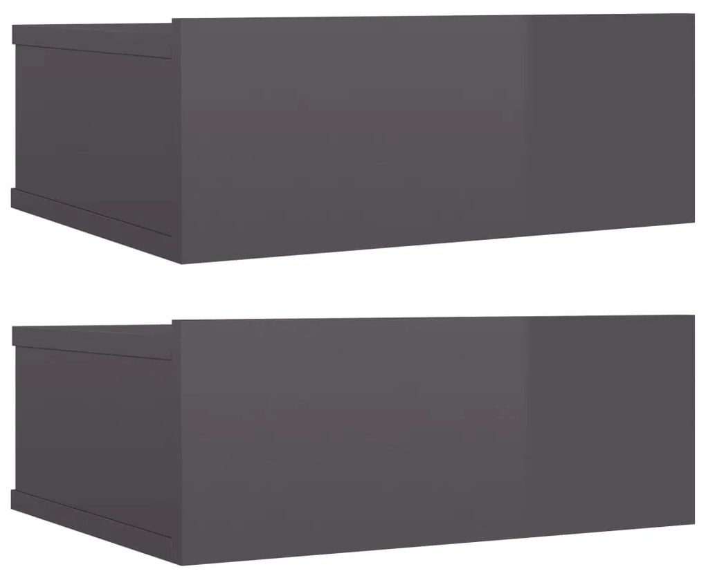 800323 vidaXL Noptiere suspendate, 2 buc., gri extralucios, 40x30x15 cm PAL