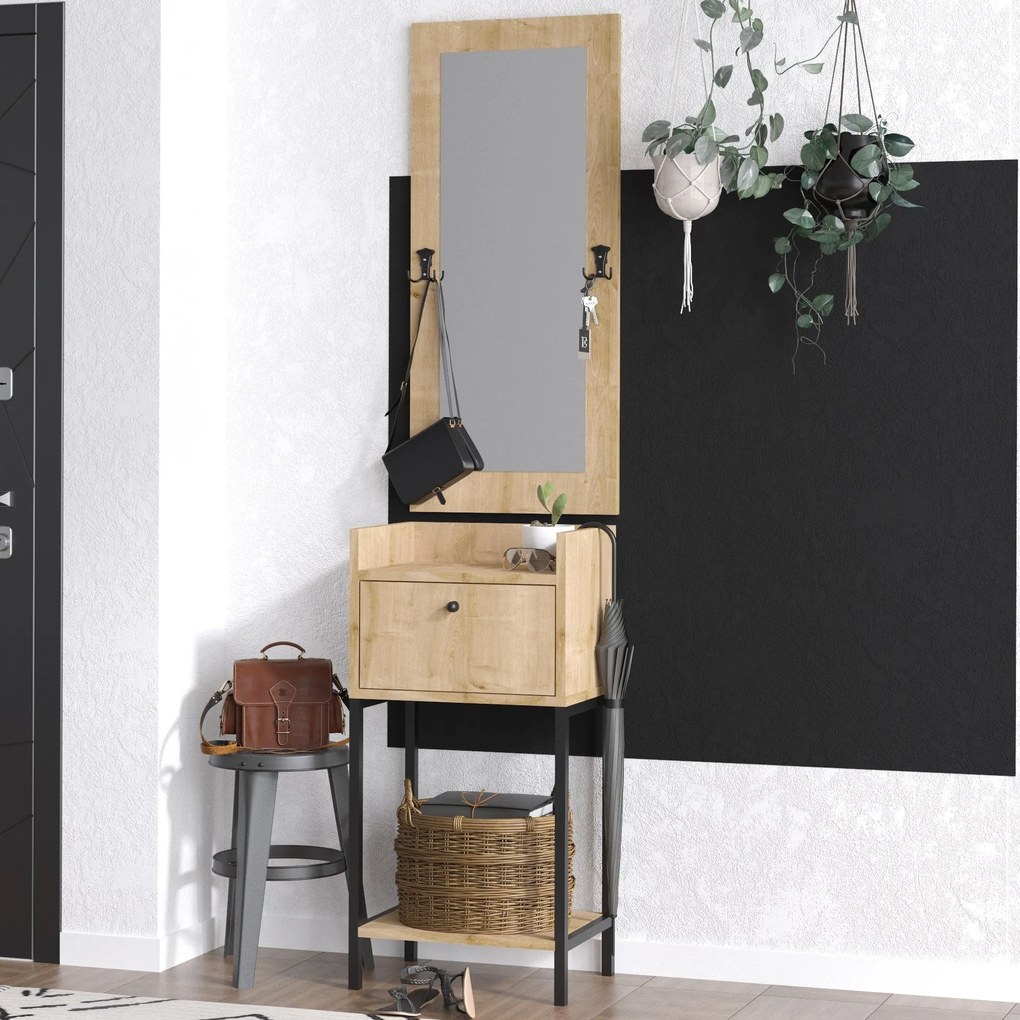 Set mobilier pentru hol Oliver 39 (Nuc + Negru). 1073488