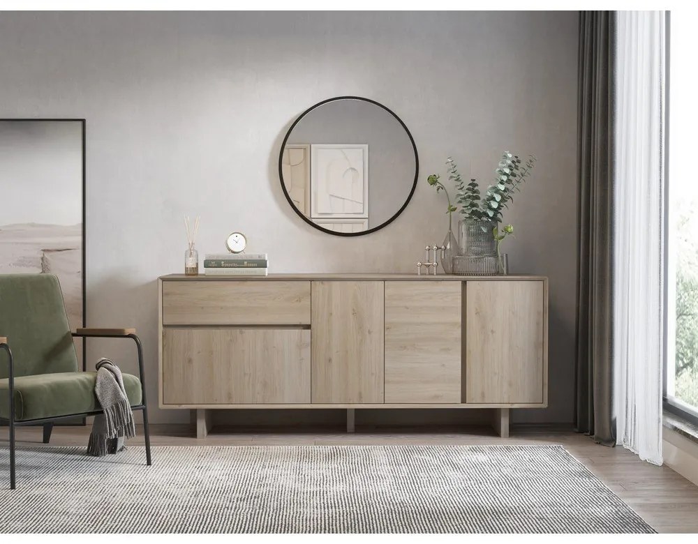 Comodă în culoare naturală cu aspect de lemn de stejar 180x76x45 cm Carpi – Marckeric