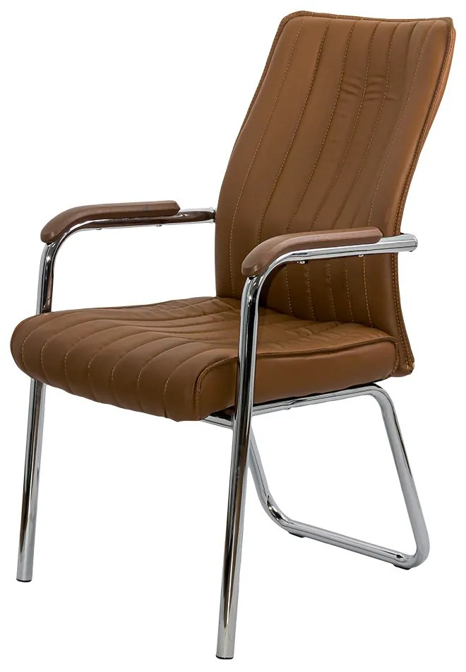 Scaun vizitator maro HRC 614 din piele ecologică și cadru cromat