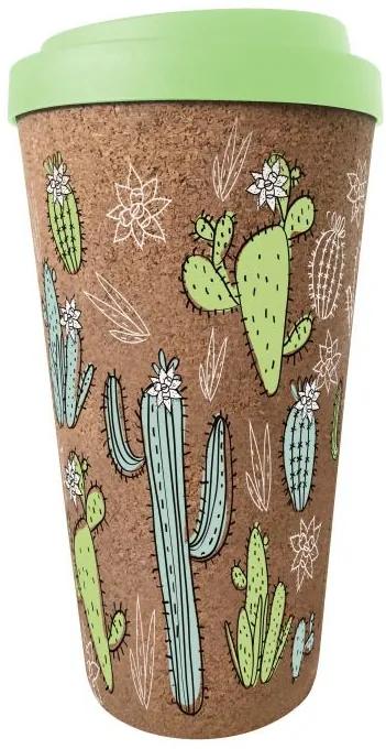 Cana calatorie plastic cactus 450 ml cork colorat
