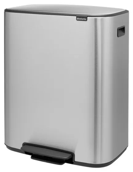 Cos de gunoi Brabantia Bo Pedal 1003192, 2x30 L, Inchidere lina, Baza antiderapanta, Rezistent la amprente, Inox/mat