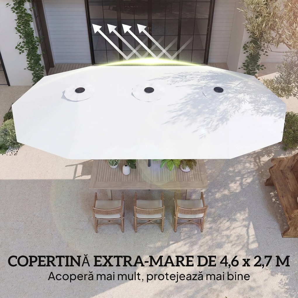 Outsunny Umbrelă Dublă de Grădină 4.6x2.7 m, Umbrelă de Exterior cu Manivelă, Husă Protectoare, 12 Spițe, Anti UV 50+, pentru Terasă Balcon Piscină Grădină, Alb | Aosom Romania