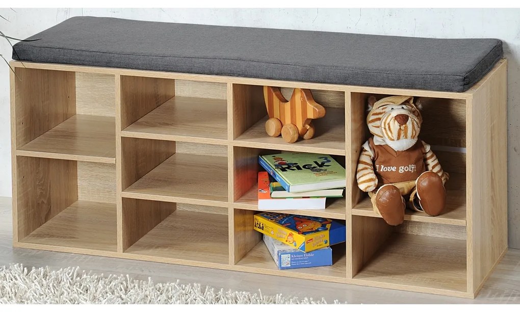 Suport pantofi cu scaun Kesper 15920, decorstejar, 103,5 x 48 x 29,5 cm