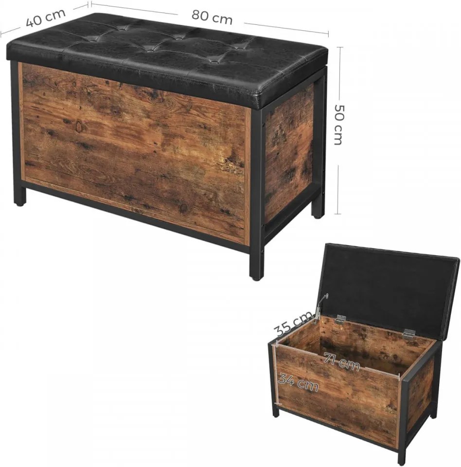 Bancheta Depozitare, Negru / Maro Rustic