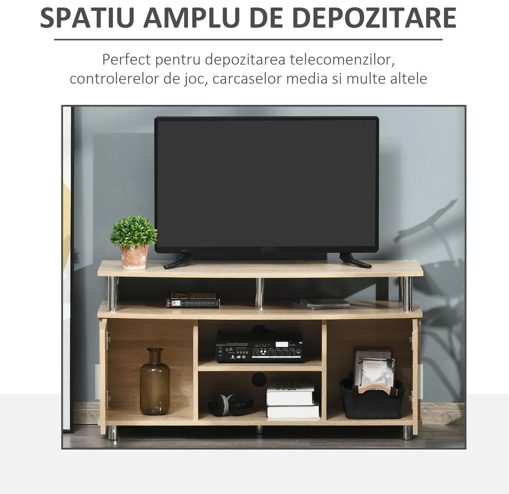 Mobilier TV Modern cu 2 Rafturi si 2 Dulapioare in PAL 105x40x55cm HOMCOM | Aosom Romania