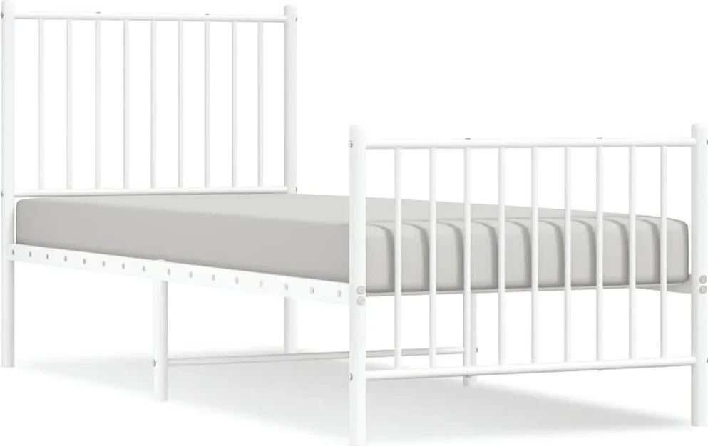 vidaXL Cadru de pat metalic cu tăblie de cap/picioare, alb, 75x190 cm