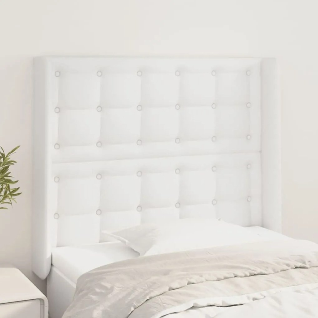 vidaXL Tăblie de pat cu aripioare, alb, 83x16x118/128 cm, piele eco