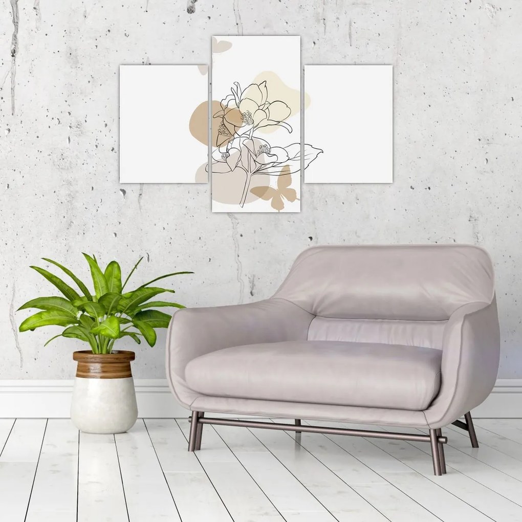 Tablou - Flori bej cu fluture N⁰1 (90x60 cm)