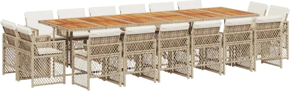 vidaXL Set mobilier de grădină cu perne, 17 piese, bej, poliratan