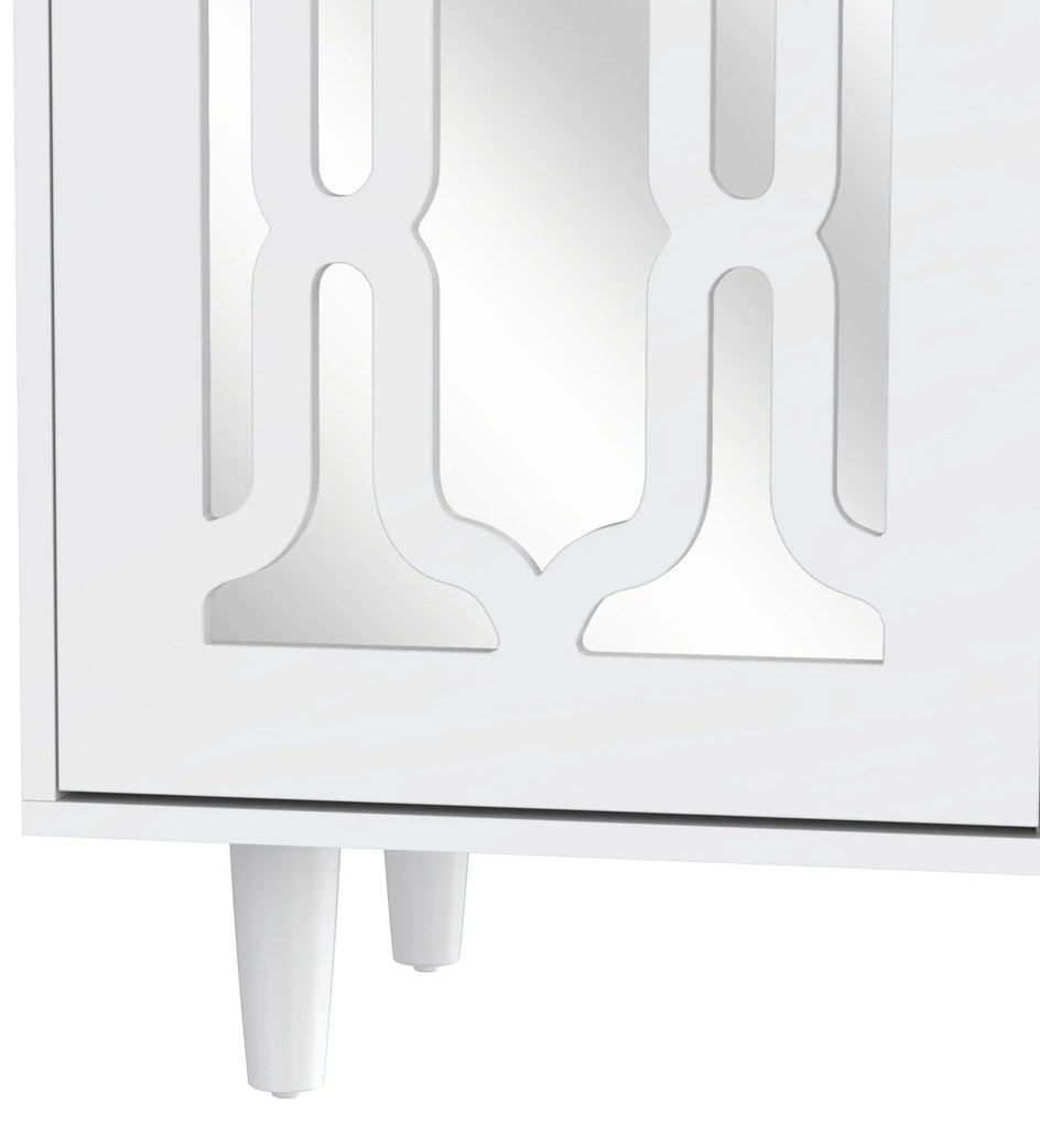 Comodă albă cu oglindă și mânere din cristal, culoare albă | Aosom România