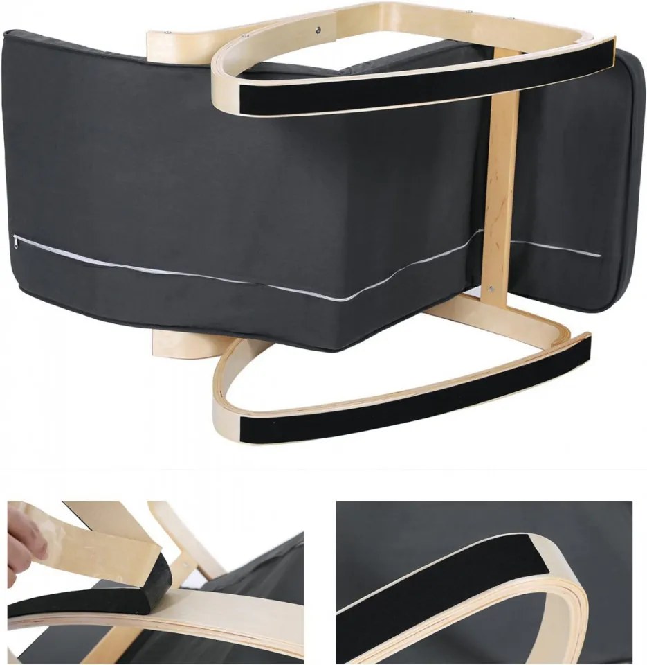 Fotoliu balansoar, lemn de mesteacan / textil, negru, Songmics