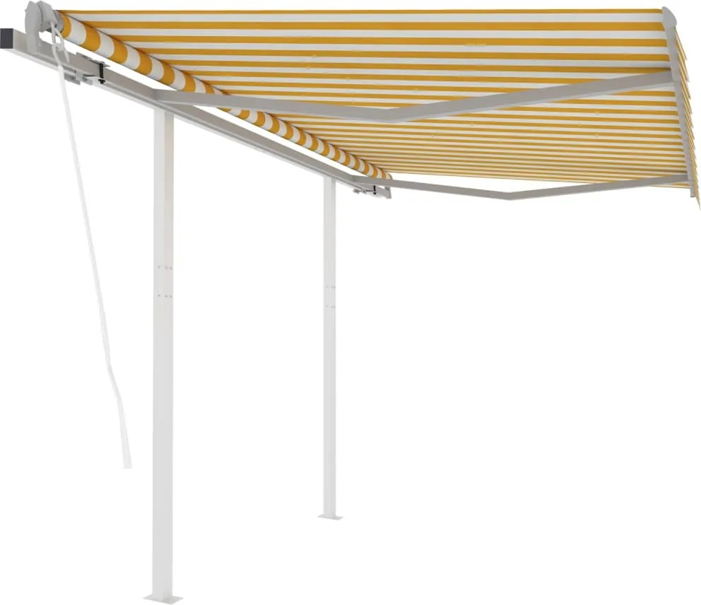 vidaXL Copertină retractabilă automat cu stâlpi, galben/alb, 3x2,5 m