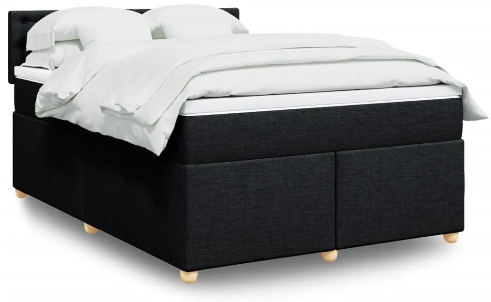 vidaXL Pat box spring cu saltea, negru, 140x190 cm, textil