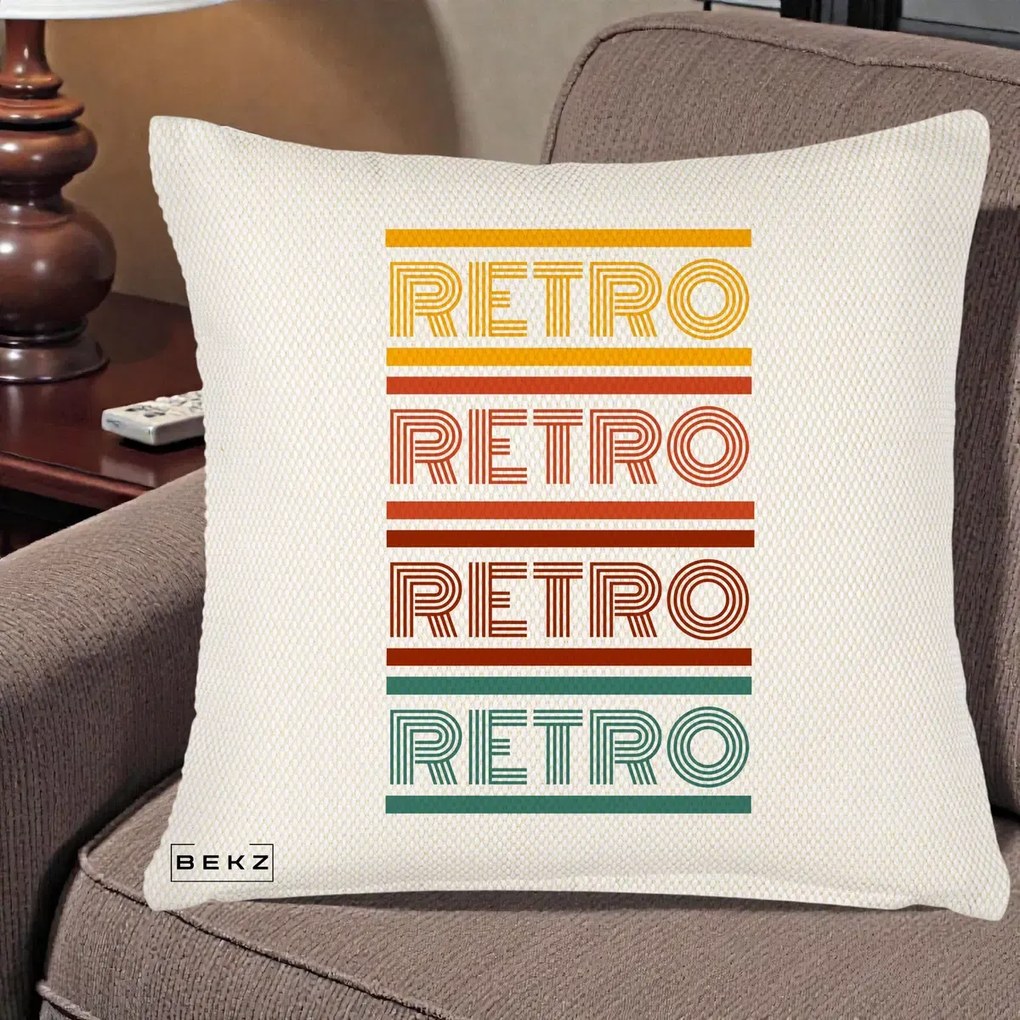 Perna Decorativa RETRO Text Multicolor, 40x40 cm, Crem Reliefat, Husa Detasabila, Perna Inclusa, BEKZ®
