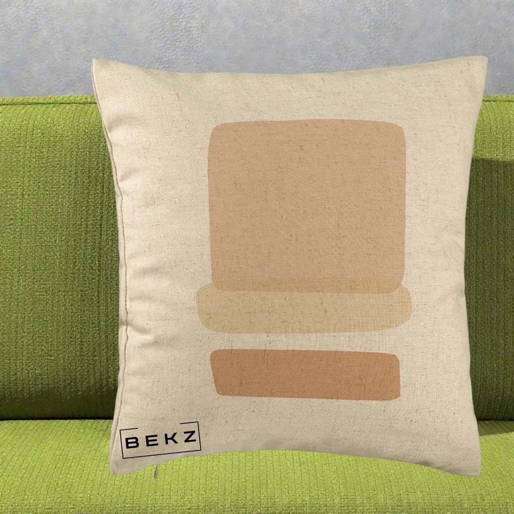Perna Decorativa Abstract Forme Bej Poudre, 40x40 cm, Bej, Husa Detasabila, Perna Inclusa, BEKZ®