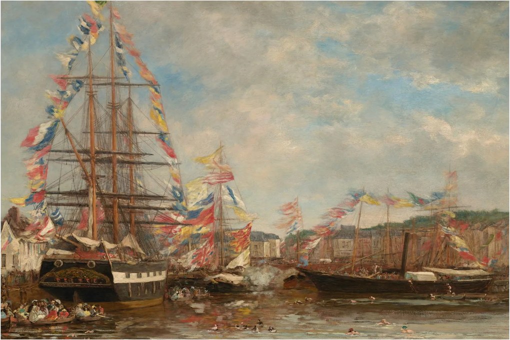 Tablou - Eugène Boudin, Festival in the Harbor of Honfleur, reproducere (90x60 cm)
