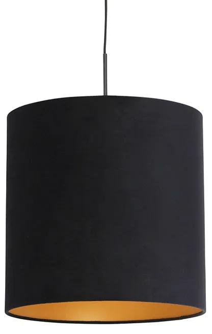 Lampă suspendată cu nuanță de velur negru cu aur 40 cm - Combi