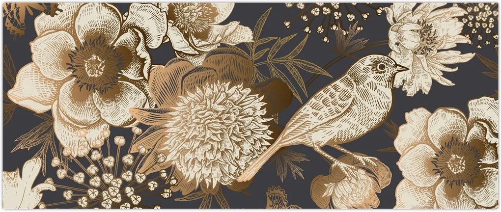 Tablou - Flori aurii pe fundal întunecat (120x50 cm)